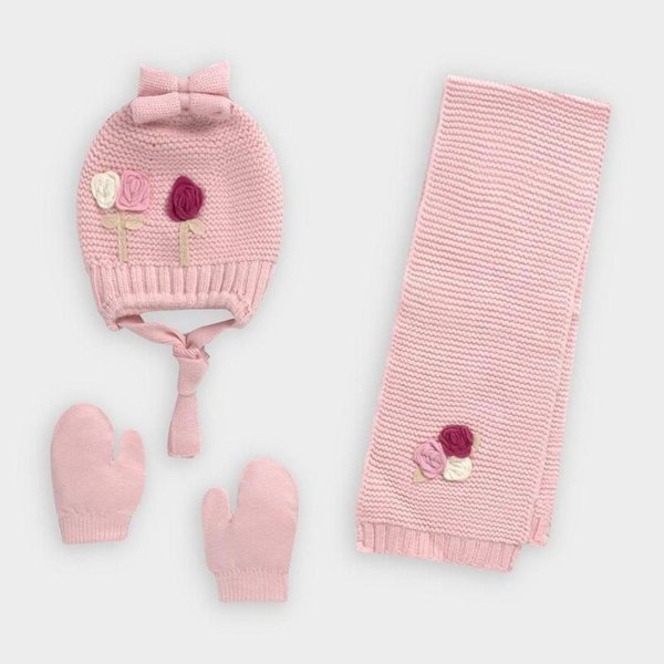 Conjunto MAYORAL de gorro, bufanda y manoplas color rosa