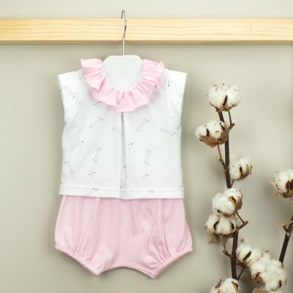 Conjunto bebé niña BABIDU de ranita y camisa estampada con cuello volante