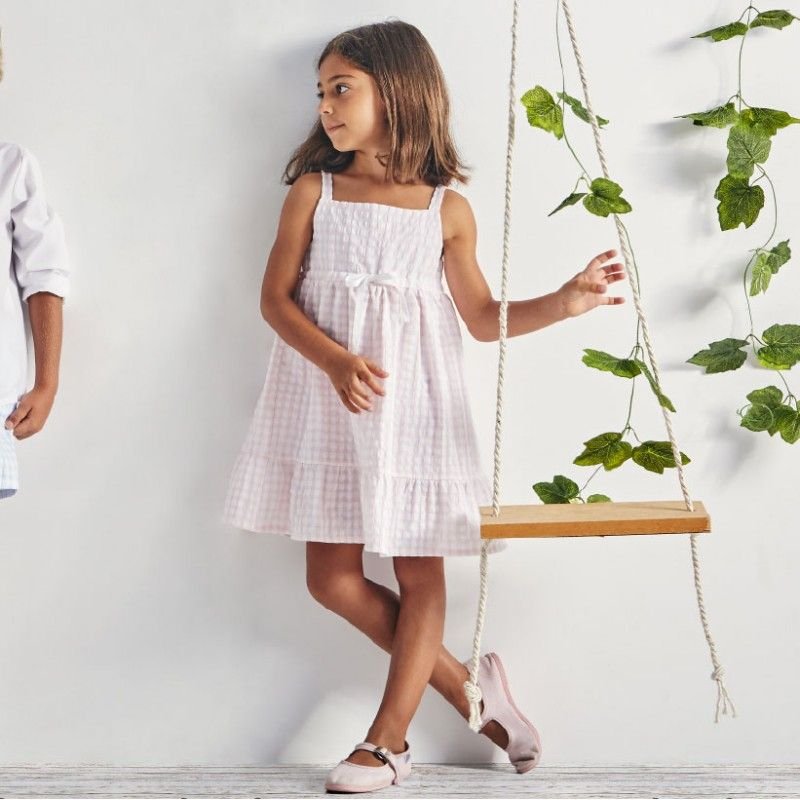 Vestido de tirantes niña Babidu 90520 con estampado vichy 1