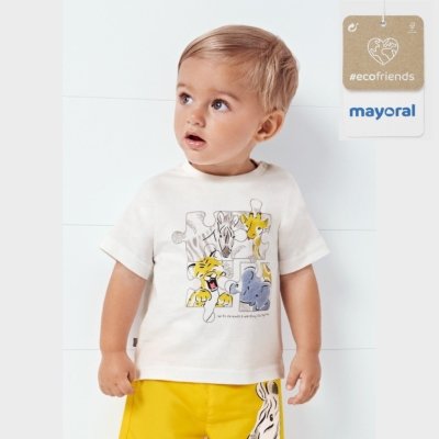 Imagen Camiseta manga corta bebé niño MAYORAL Ecofriends 22-01013-059 estampado puzzle blanco roto 1