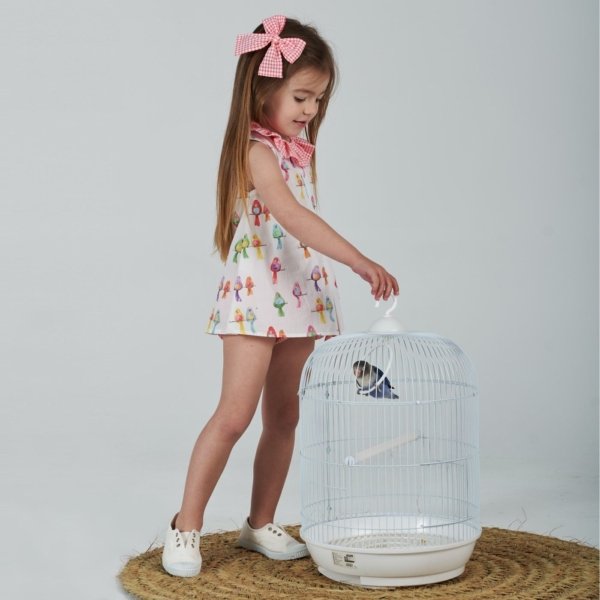 Conjunto bebé niña PALOMA DE LA O de vestido y braga periquitos