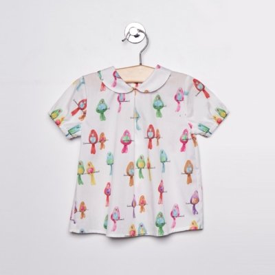 Imagen Blusa manga corta bebé PALOMA DE LA O PV2BL6-E010 estampado periquitos blanco 1b