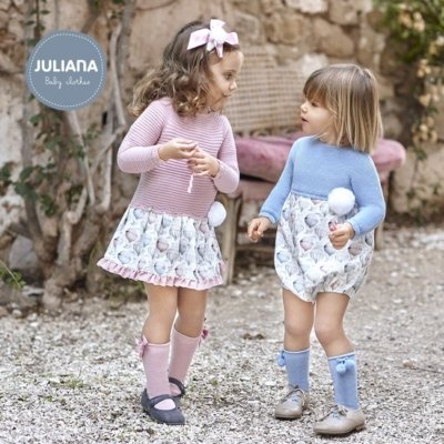 Imagen Pelele bebé JULIANA J6124 de punto y tela estampado globos cielo 1