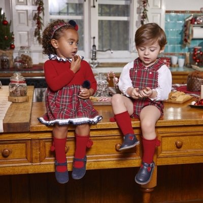 Imagen Peto corto bebé JULIANA J6105 de tela a cuadros con camisa rojo 1