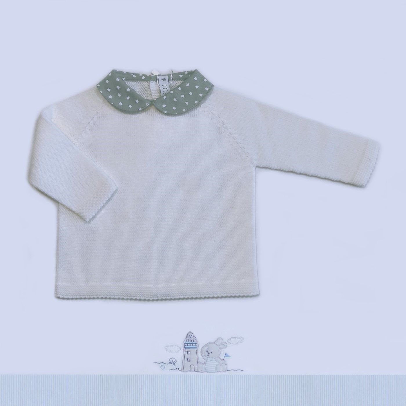 Imagen Jersey manga larga niño PALOMA DE LA O ZI2ST16-E006 cuello bebé estrellitas blanco 2