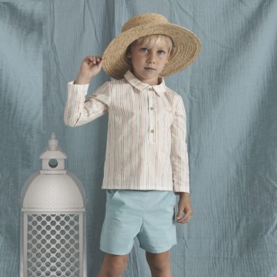 Imagen Conjunto bebé BABIDÚ 41482 de pantalón corto y camisa a rayas Ceres Verde 1