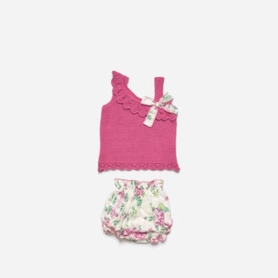 Imagen Conjunto bebé niña JULIANA J7082 jersey y braga estampado flores fresa 1