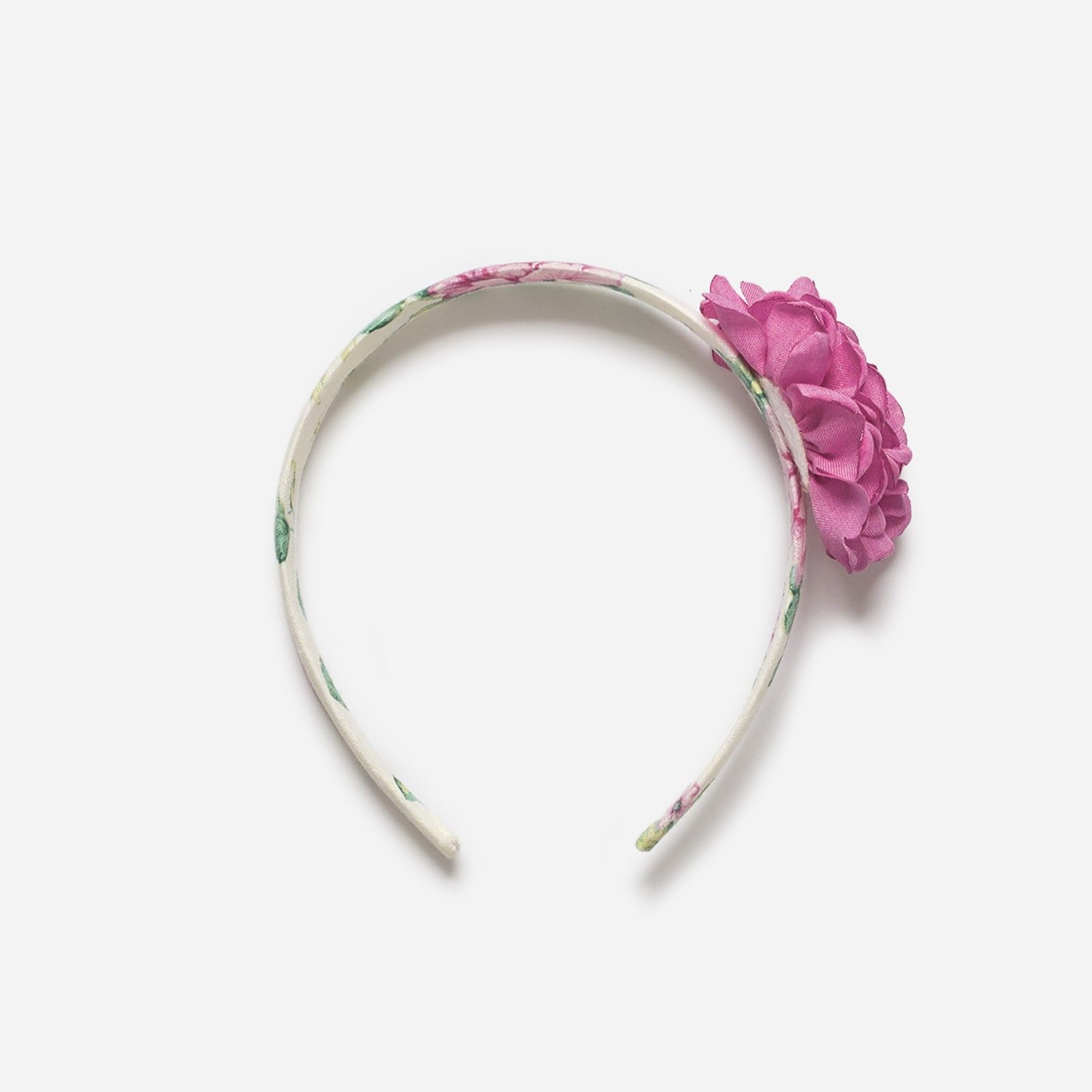 Imagen Diadema bebé niña JULIANA J7233 estampado flores y aplique de flor fresa 1-1
