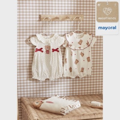 Imagen Pack 2 peleles cortos bebé MAYORAL Ecofriends 23-01737-066 con estampado ositos crudo 1