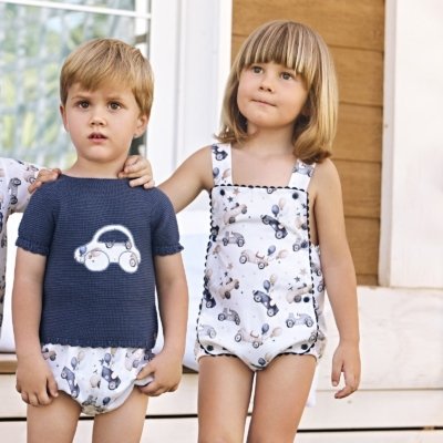 Imagen Peto bebé niño JULIANA J7190 de tela estampado coches azul noche 1-1