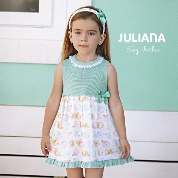 Vestido niña JULIANA de punto y tela estampado peces globo