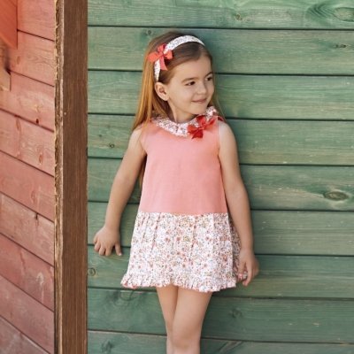 Imagen Vestido niña JULIANA J7123 de talle bajo y tela estampado Liberty coral 1