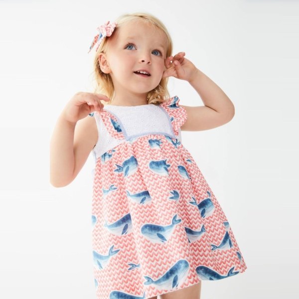 Vestido niña TARTALETA de tela con canesú bordado