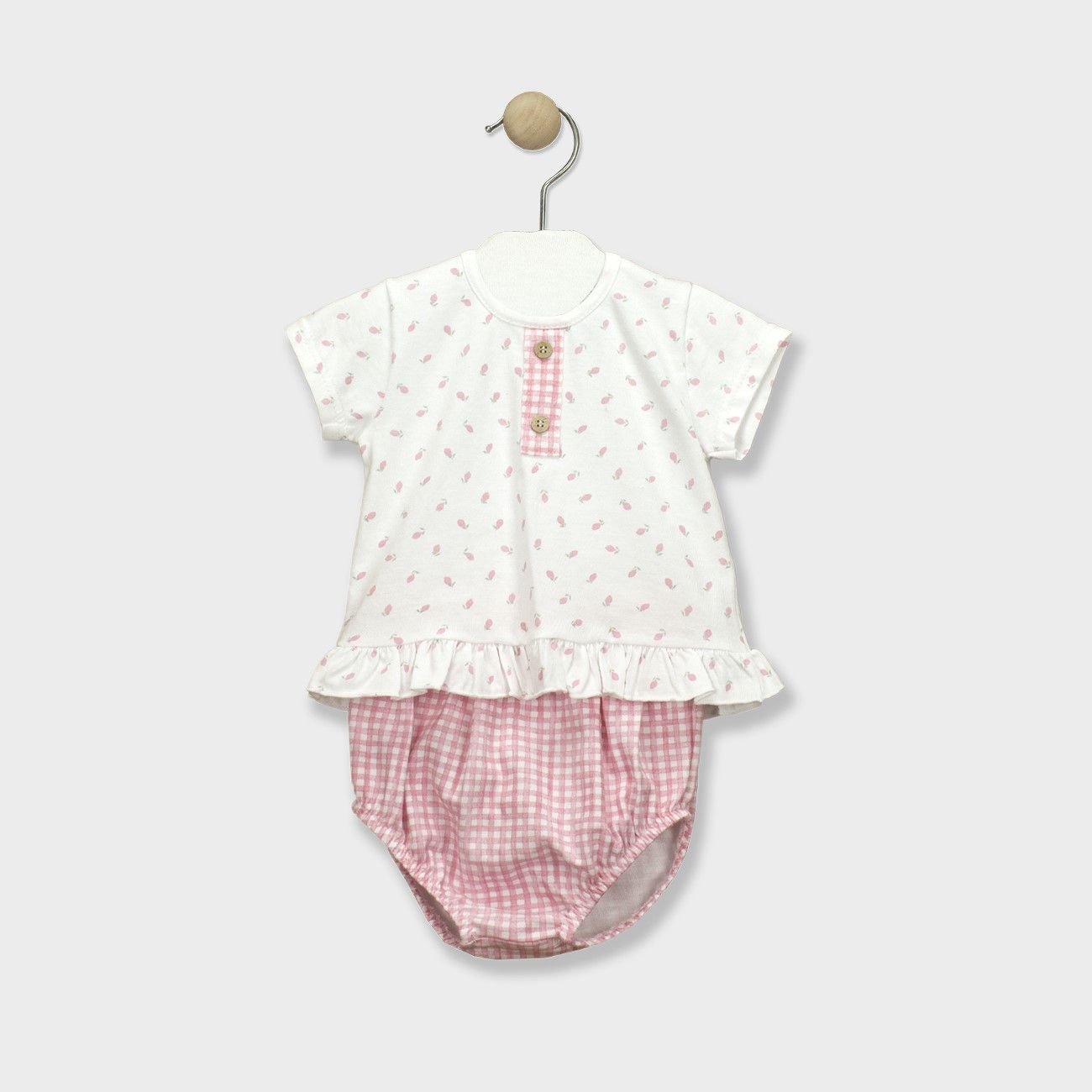 Imagen Conjunto bebé BABIDU 43261 de ranita y camiseta con estampado lemons Rosa 1