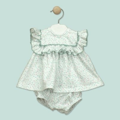 Imagen Conjunto bebé niña BABIDU 43296 de vestido y ranita estampado Liberty Verde 2