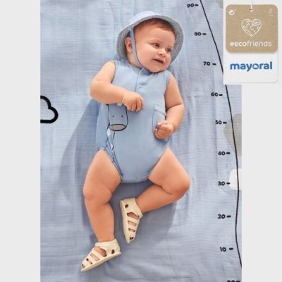 Imagen Pelele sin mangas recién nacido MAYORAL Ecofriends 23-01617-020 con gorro reversible Light blue 1