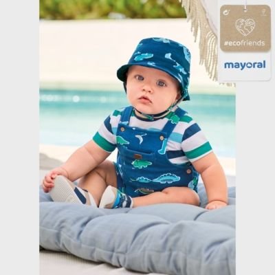 Imagen Peto corto bebé niño MAYORAL Ecofriends 23-01605-015 con gorro y estampado dinos océano 1