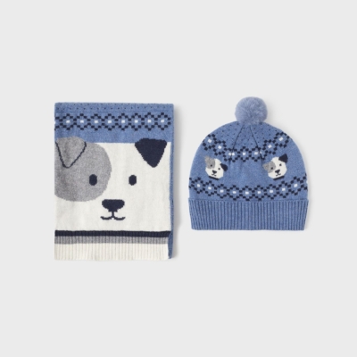 Imagen-Conjunto-de-bebé-MAYORAL-13-10533-096-de-gorro-con-pompón-y-bufanda-azul-1