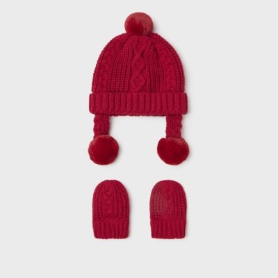 Imagen-Conjunto-de-bebé-Mayoral-13-09666-088-de-gorro-con-pompón-y-manoplas-rojo-1