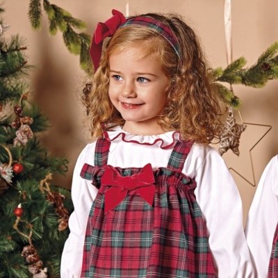 Imagen-Diadema-de-niña-JULIANA-J8256-de-tela-con-estampado-cuadros-y-lazo-terciopelo-rojo-1