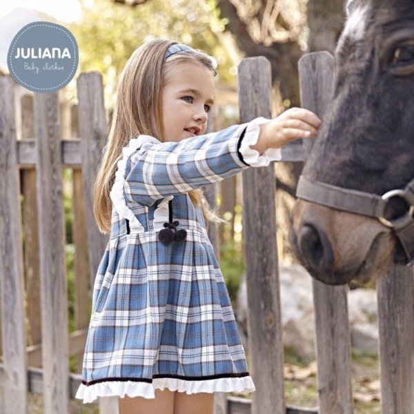 Vestido de manga larga de niña JULIANA de tela cuadro escocés y terciopelo
